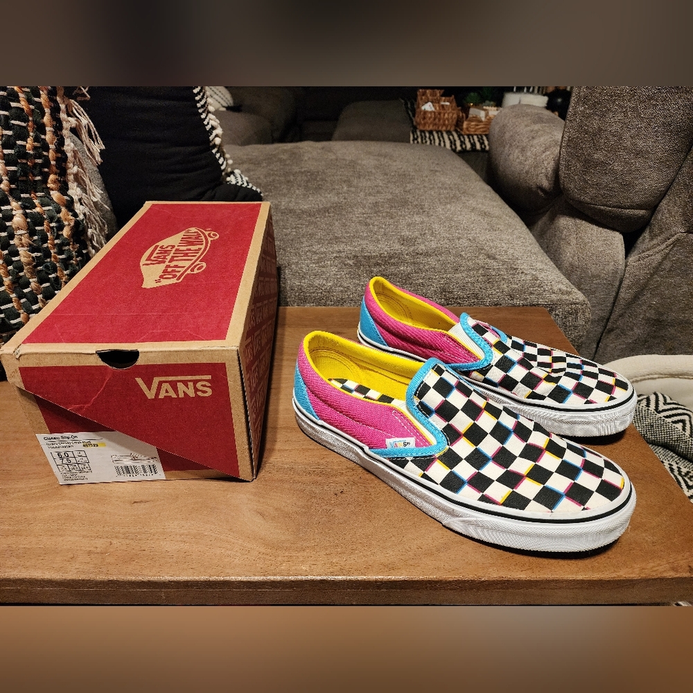 Vans Multicolor Checkered Slip-On Sneakers Size 7.5